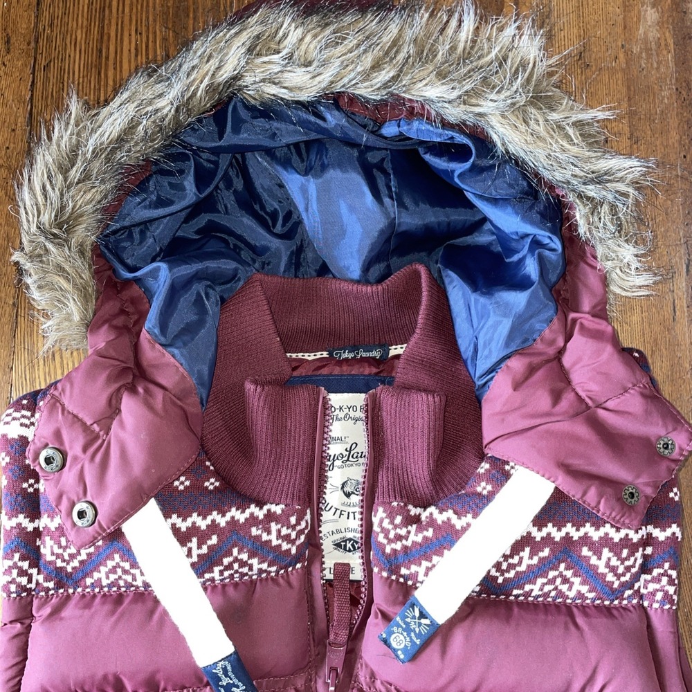 Tokyo Laundry Outfitters Large Burgundy Vest Hooded Fur Lined Knit Shoulders